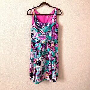 Pink Artsy Paint Whimsical Fairy Holiday Party Midi Dress Pockets Women Size 6